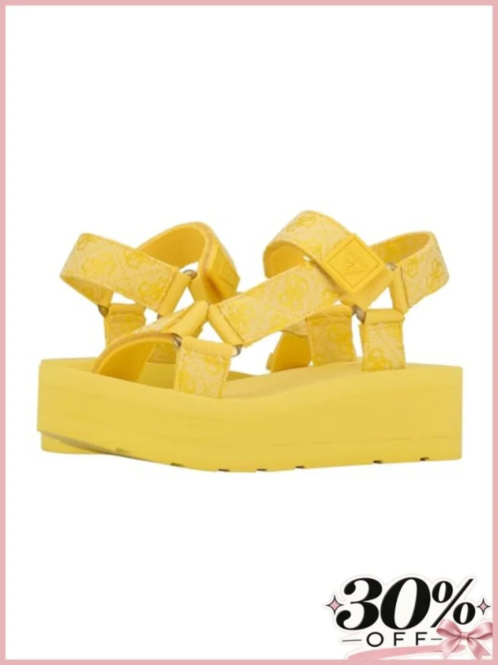 GUESS Avin Fabric Platform Wedge Sandals Hook & Loop Ankle Strap Open Toe